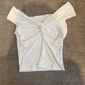 Garage White Ruched Tie Front Cap Sleeve Blouse